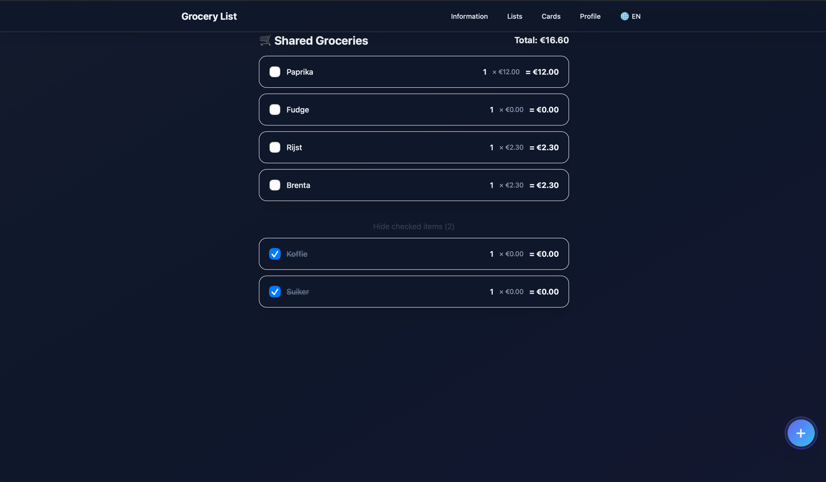 Lijst met afgevinkte en open items